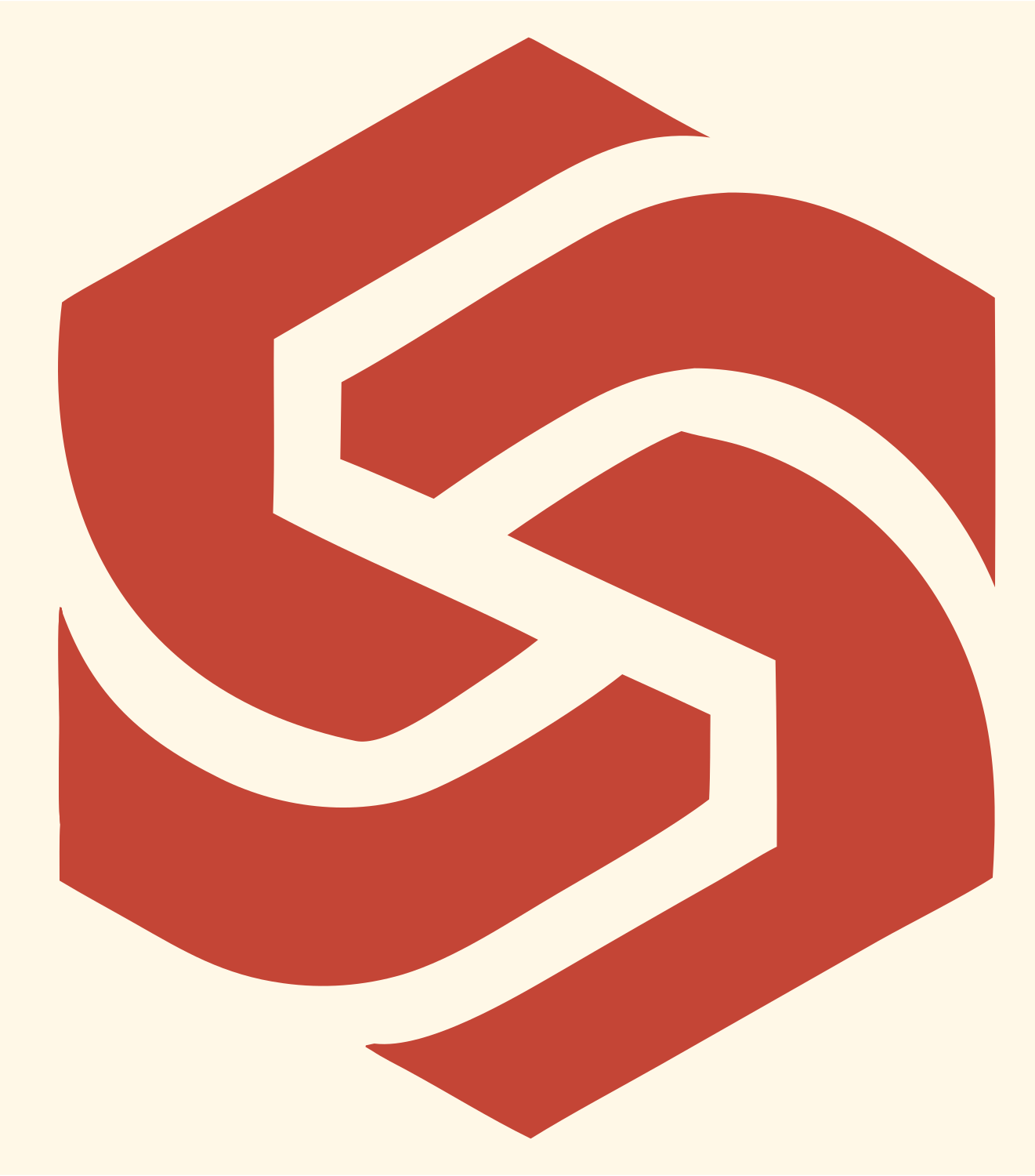 Hexagon Layered Overlap Logo #fff8e7/#c44536