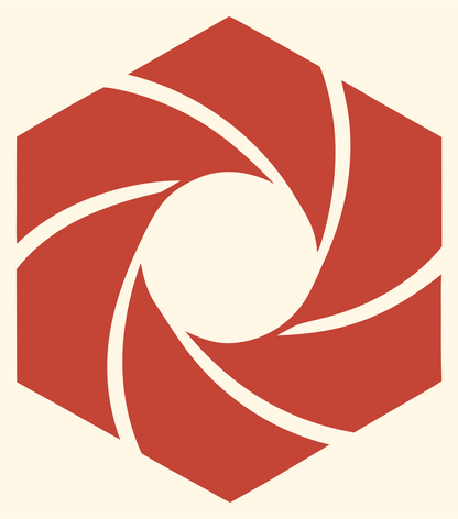 Hexagon Swirl Spiral Logo #fff8e7/#c44536