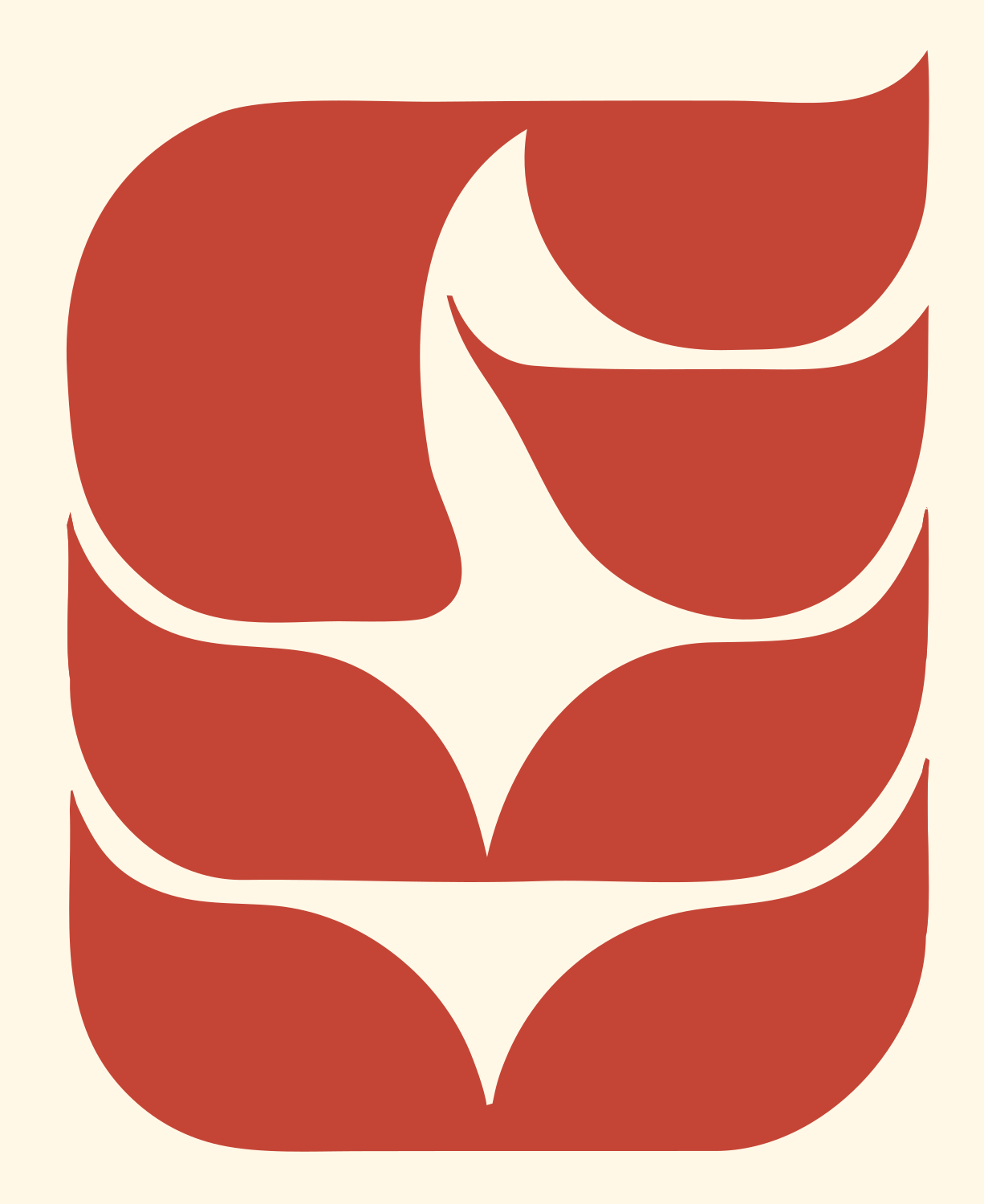 Four Petal Star Chip Logo #fff8e7/#c44536