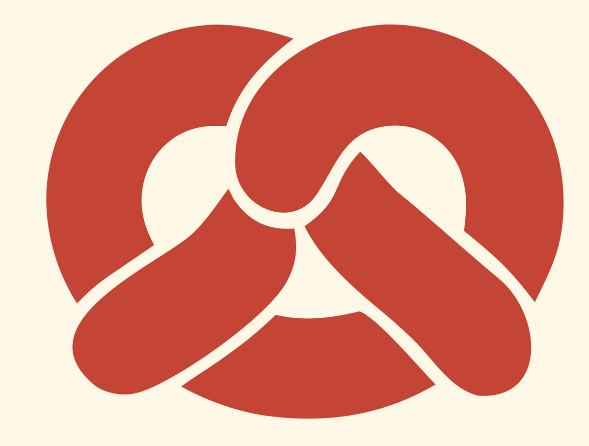 Pretzel Trio Monoline Logo #fff8e7/#c44536