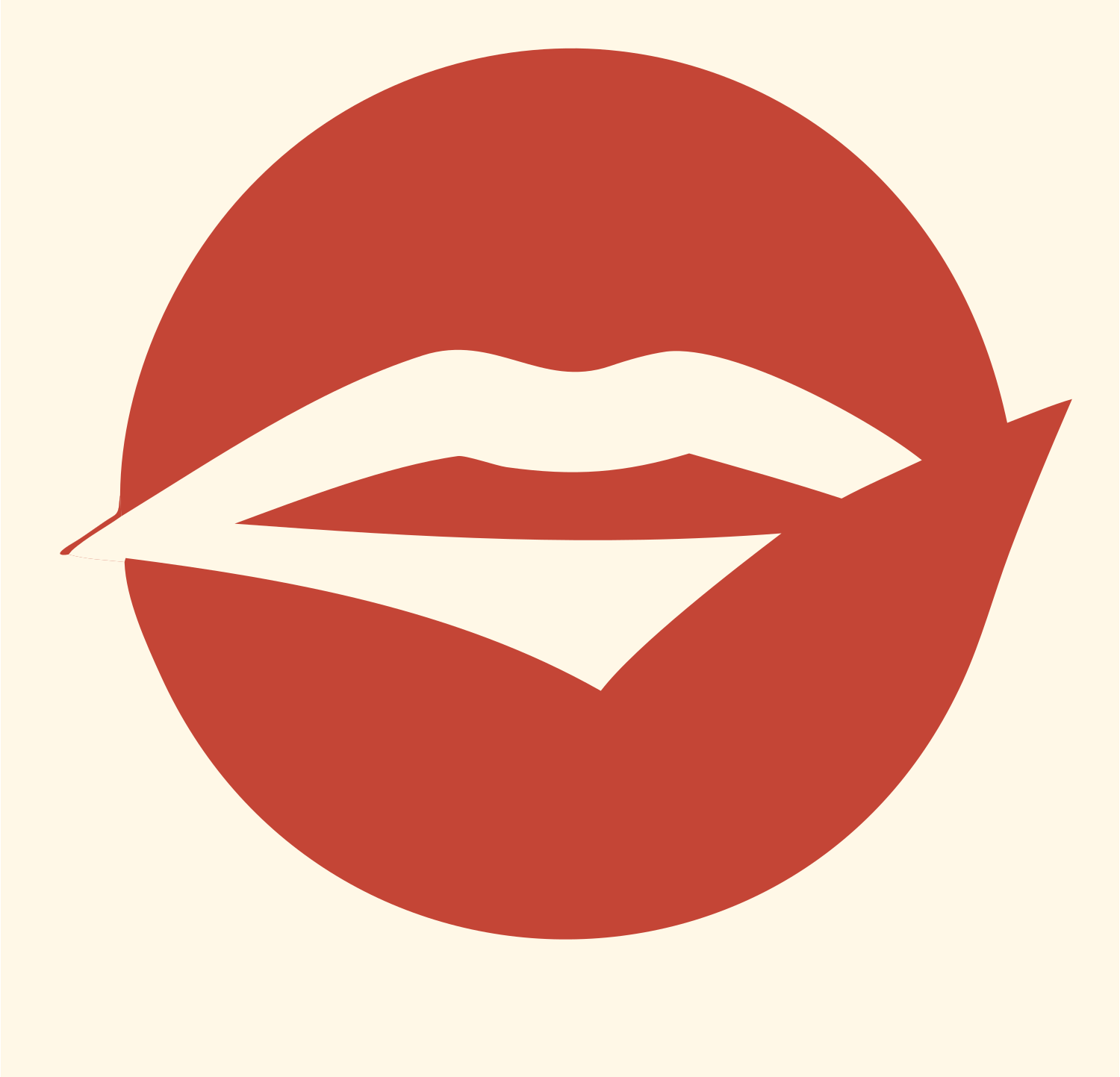 Lips Circle Negative Space Logo #fff8e7/#c44536