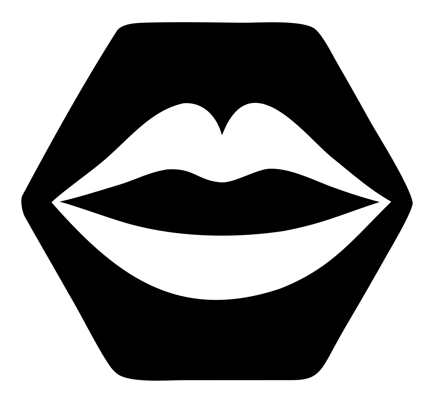 Lips Hexagon Negative Space Logo #ffffff/#000000