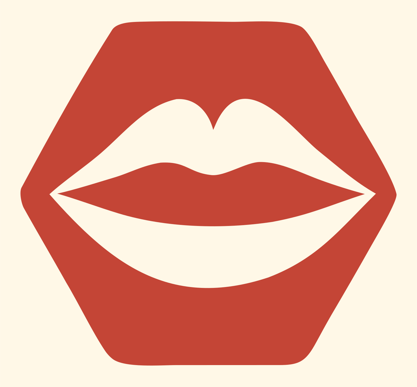 Lips Hexagon Negative Space Logo #fff8e7/#c44536