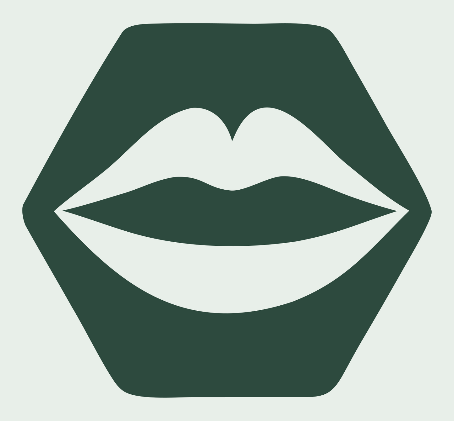 Lips Hexagon Negative Space Logo #e8efe9/#2d4a3e