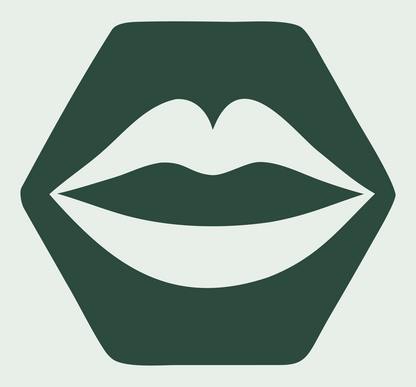 Lips Hexagon Negative Space Logo #e8efe9/#2d4a3e