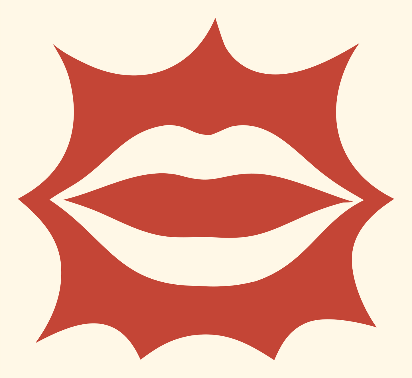 Lips Starburst Negative Space Logo #fff8e7/#c44536
