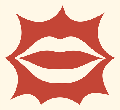 Lips Starburst Negative Space Logo #fff8e7/#c44536