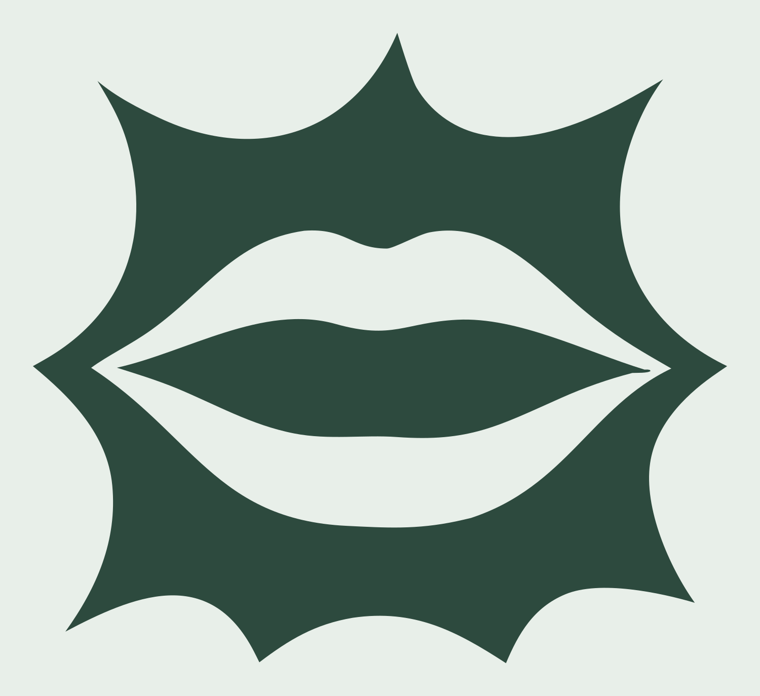 Lips Starburst Negative Space Logo #e8efe9/#2d4a3e