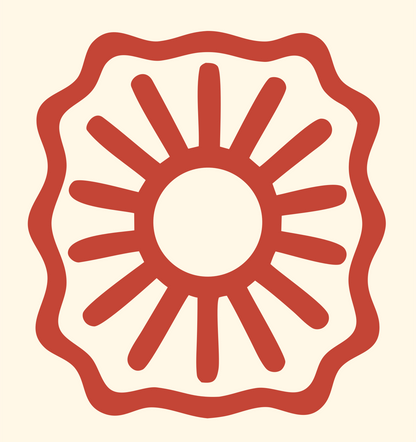 Sun Rays Saw Badge Logo #fff8e7/#c44536