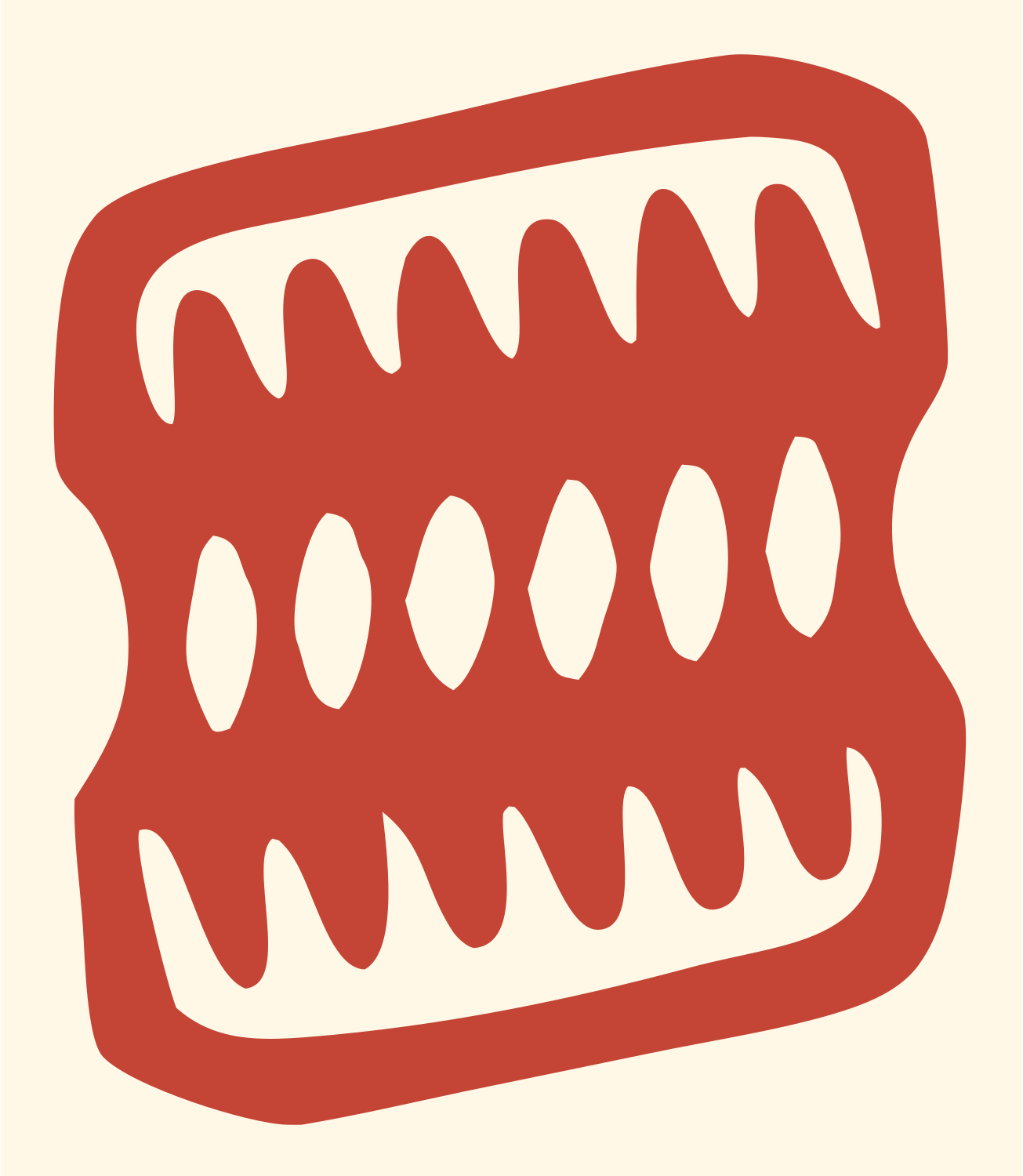 Jagged Teeth Saw Logo #fff8e7/#c44536