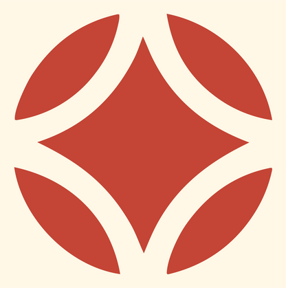 Four Petal Golf Ball Logo #fff8e7/#c44536