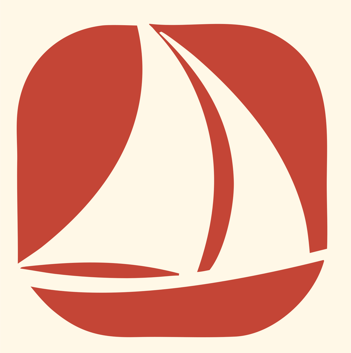 Negative Space Sailboat Logo #fff8e7/#c44536