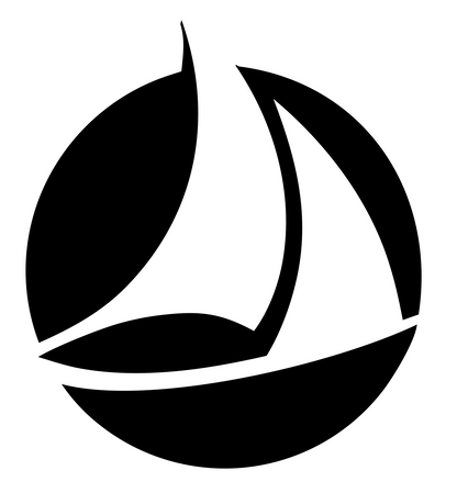 Sailboat Circle Negative Space Logo #ffffff/#000000
