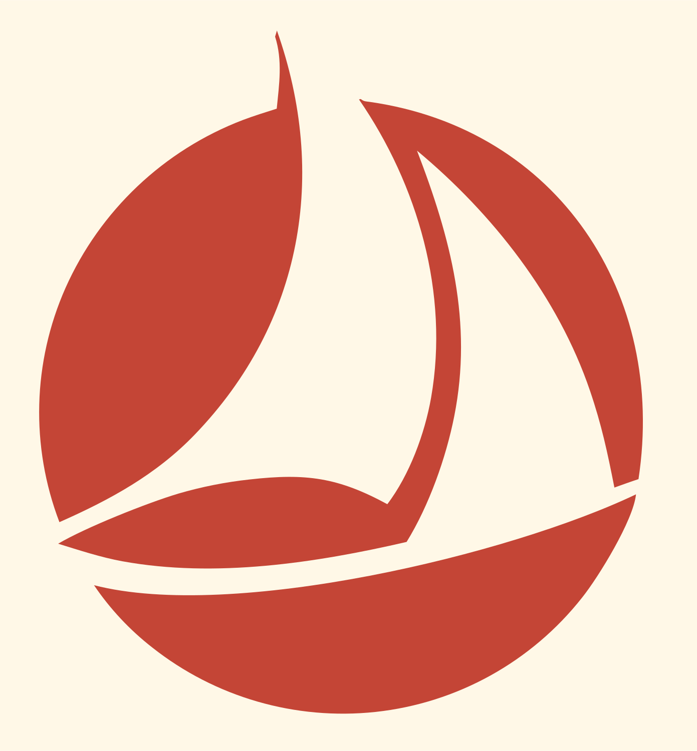 Sailboat Circle Negative Space Logo #fff8e7/#c44536
