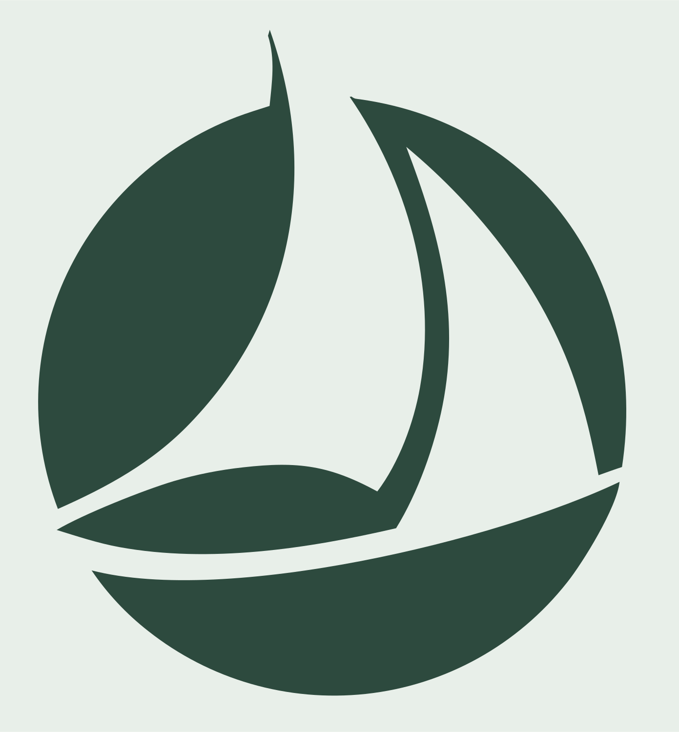 Sailboat Circle Negative Space Logo #e8efe9/#2d4a3e