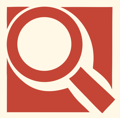 Bold Magnifying Glass Logo #fff8e7/#c44536
