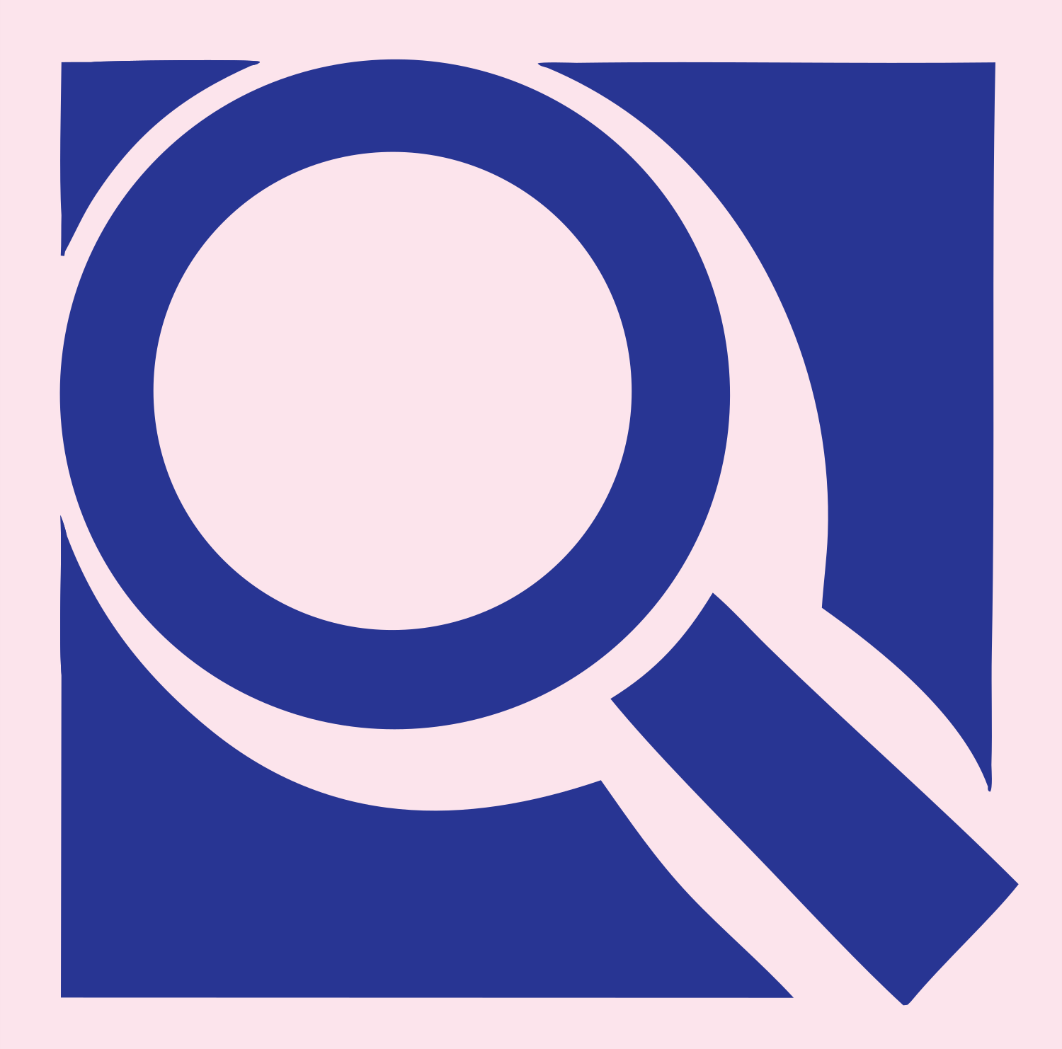 Bold Magnifying Glass Logo #fce4ec/#283593