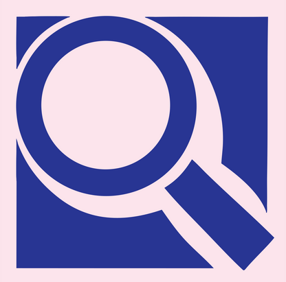 Bold Magnifying Glass Logo #fce4ec/#283593