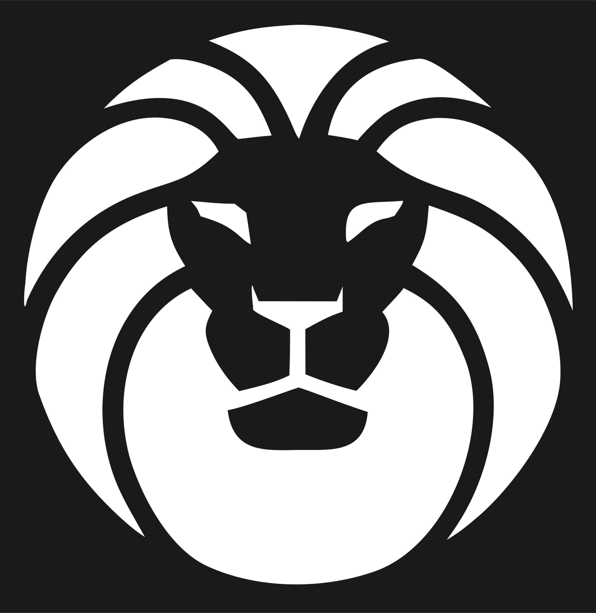 Circular Mane Negative Space Lion Emblem #1a1a1a/#ffffff