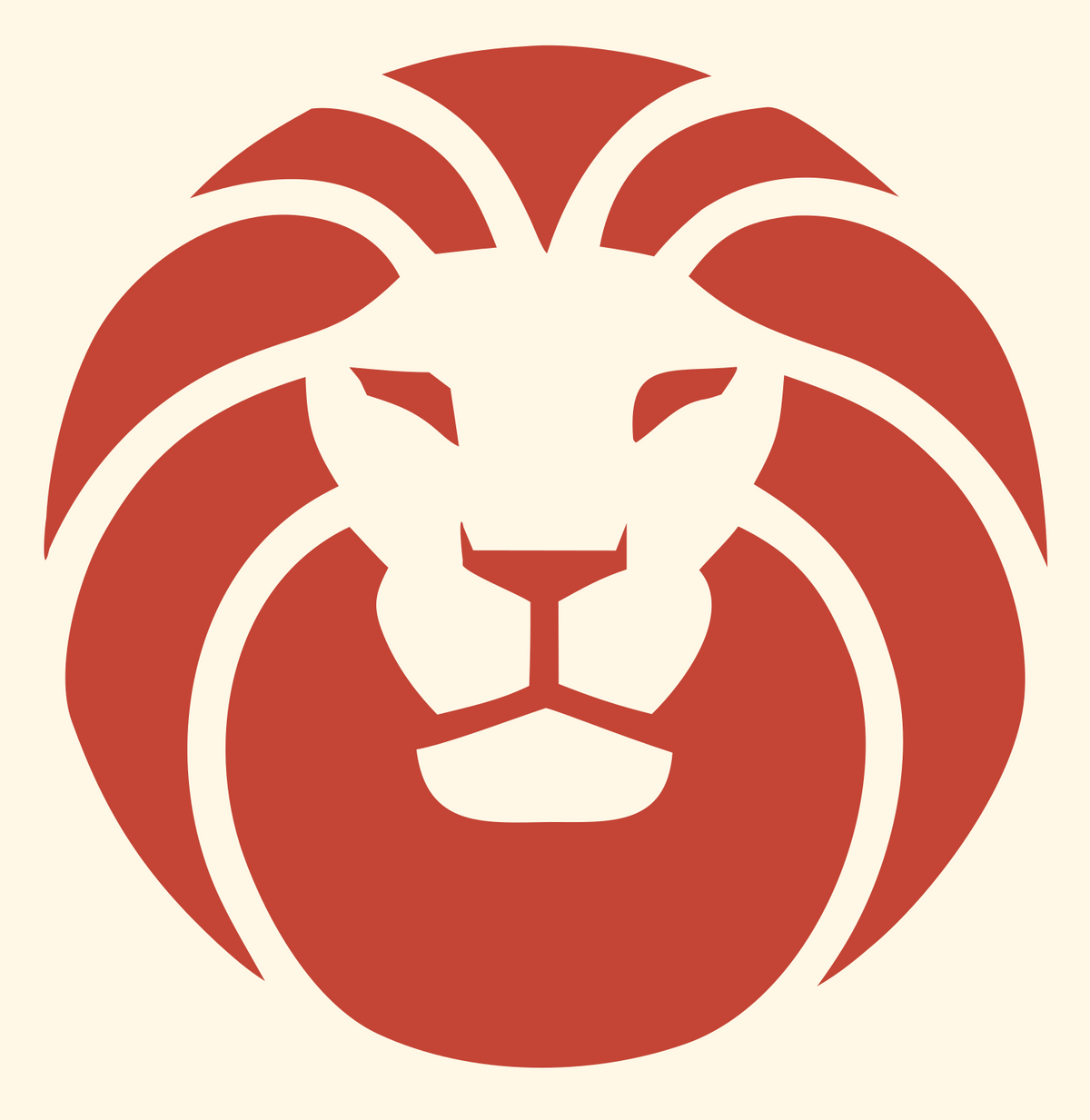 Circular Mane Negative Space Lion Emblem #fff8e7/#c44536