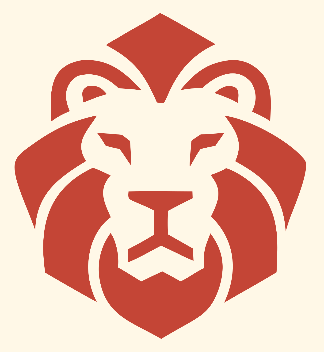 Monoline Mane Negative Space Lion Badge #fff8e7/#c44536