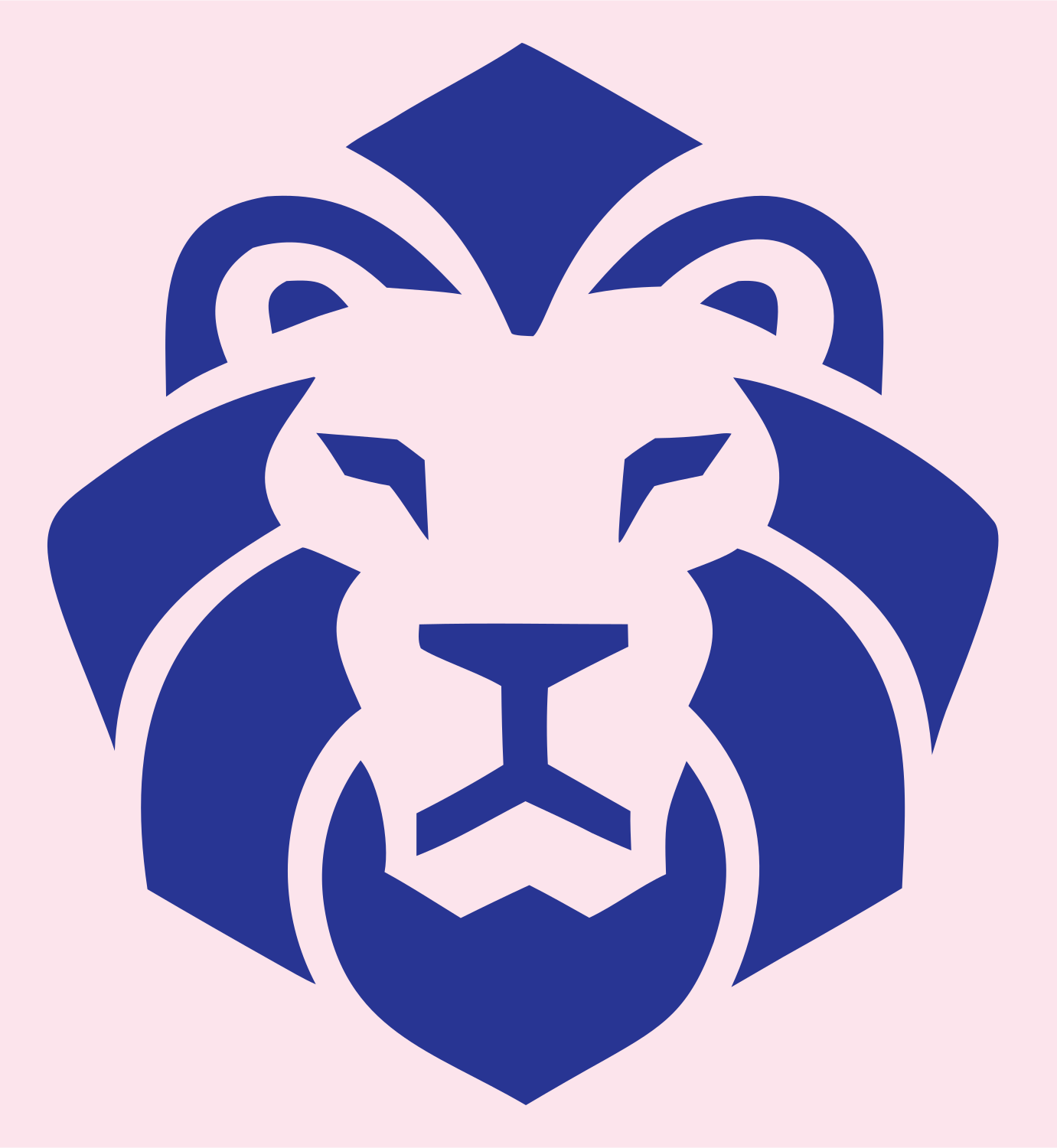 Monoline Mane Negative Space Lion Badge #fce4ec/#283593