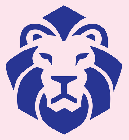 Monoline Mane Negative Space Lion Badge #fce4ec/#283593
