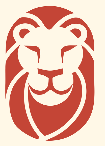 Bold Lion Head Crest #fff8e7/#c44536