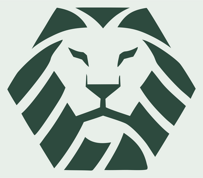 Striped Mane Negative Space Lion Crest #e8efe9/#2d4a3e