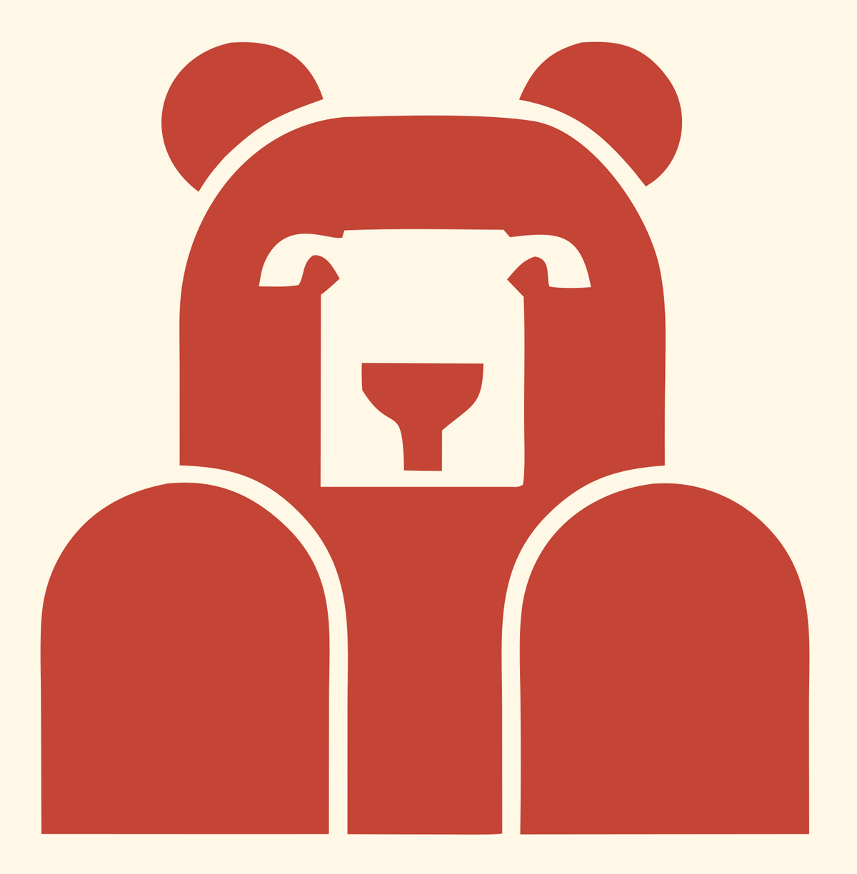 Brutalist Block Bear Seated Front Mark #fff8e7/#c44536