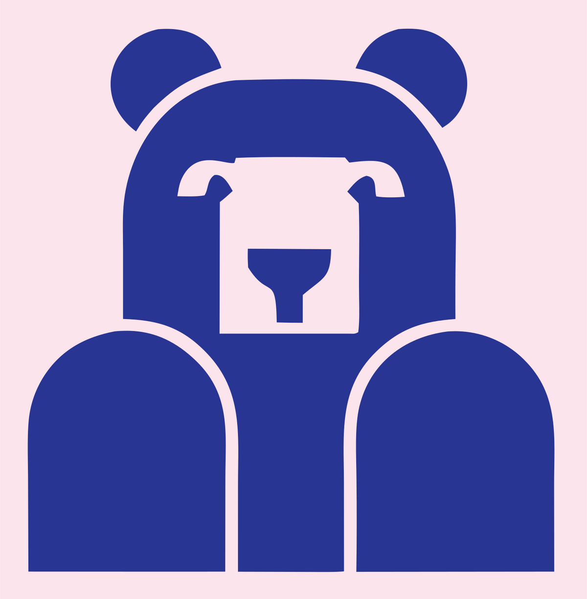 Brutalist Block Bear Seated Front Mark #fce4ec/#283593