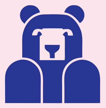 Brutalist Block Bear Seated Front Mark #fce4ec/#283593