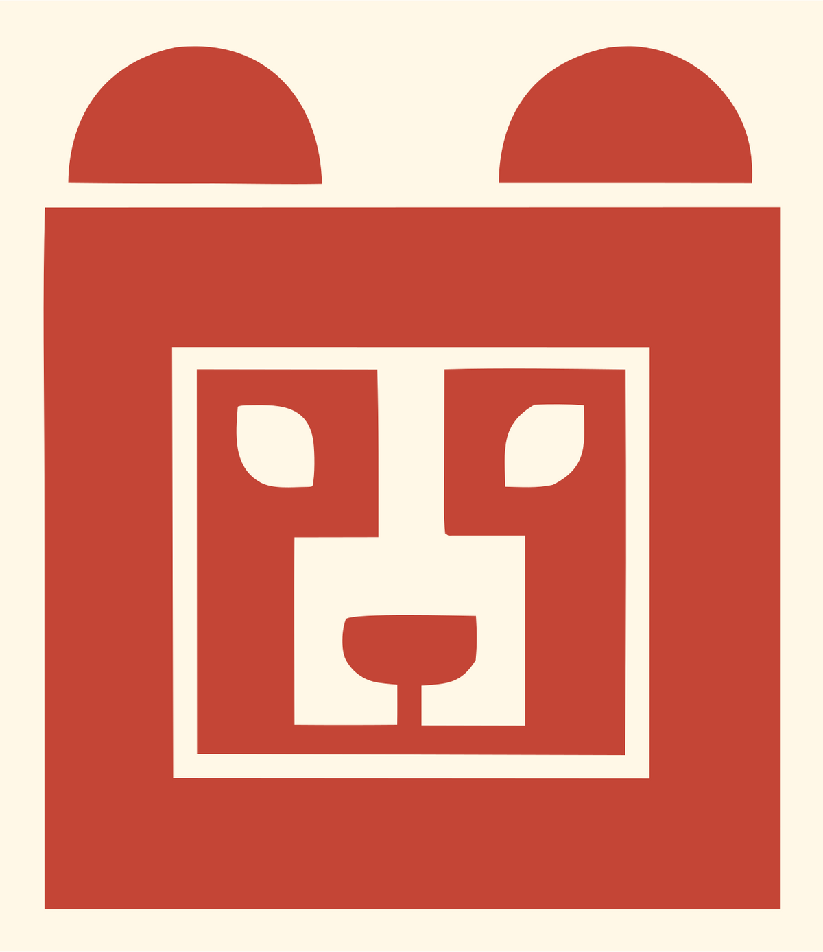 Brutalist Square Bear Face Mark #fff8e7/#c44536