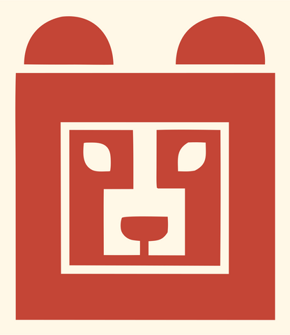 Brutalist Square Bear Face Mark #fff8e7/#c44536