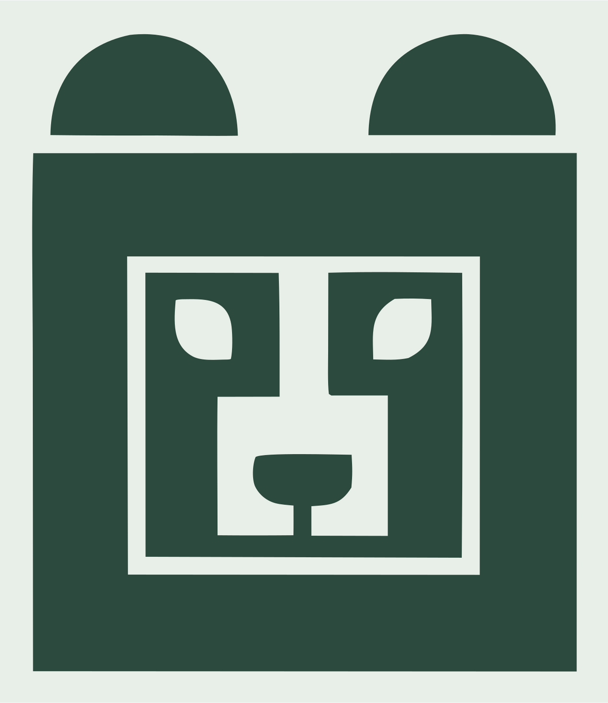 Brutalist Square Bear Face Mark #e8efe9/#2d4a3e