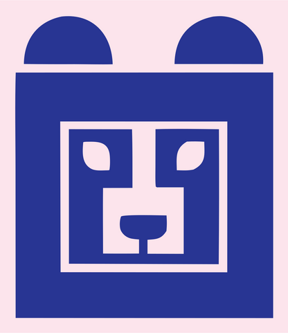 Brutalist Square Bear Face Mark #fce4ec/#283593