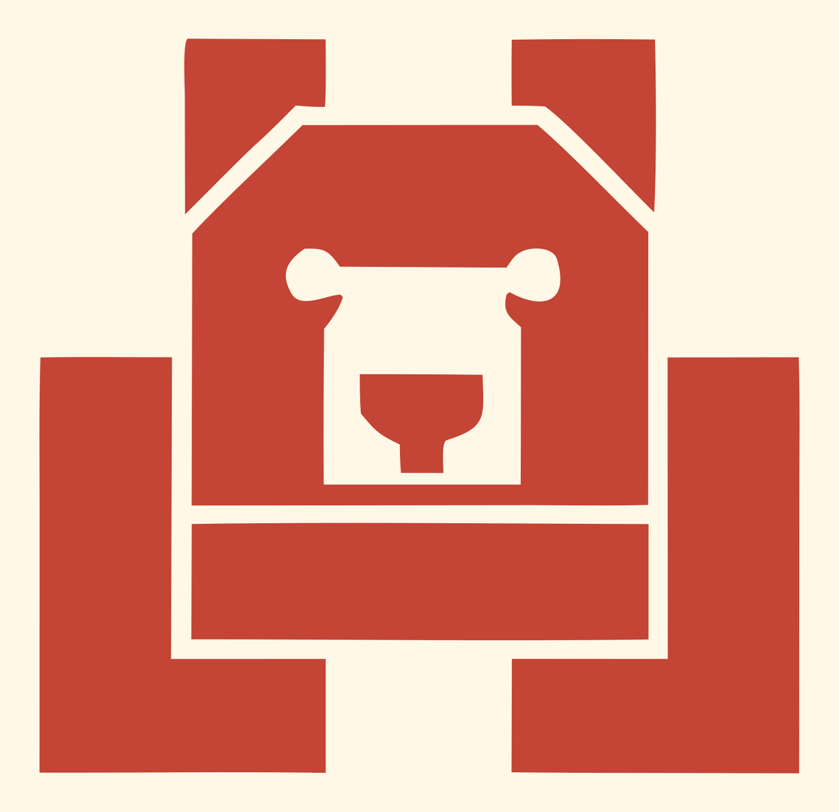 Brutalist Block Bear Front-Facing Mark #fff8e7/#c44536