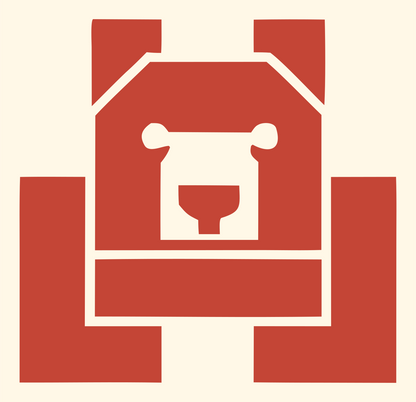Brutalist Block Bear Front-Facing Mark #fff8e7/#c44536