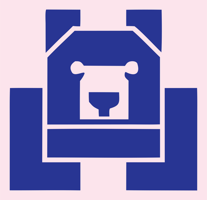 Brutalist Block Bear Front-Facing Mark #fce4ec/#283593