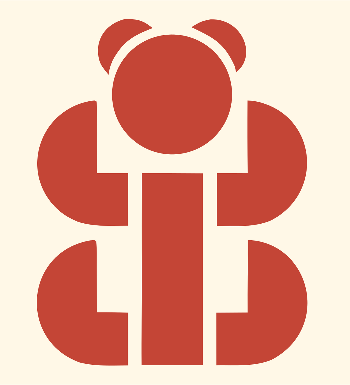 Brutalist Stacked Bear Body Mark #fff8e7/#c44536
