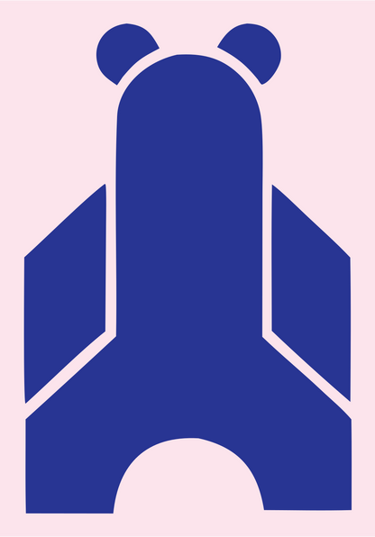 Brutalist Block Bear Rocket Body Mark #fce4ec/#283593