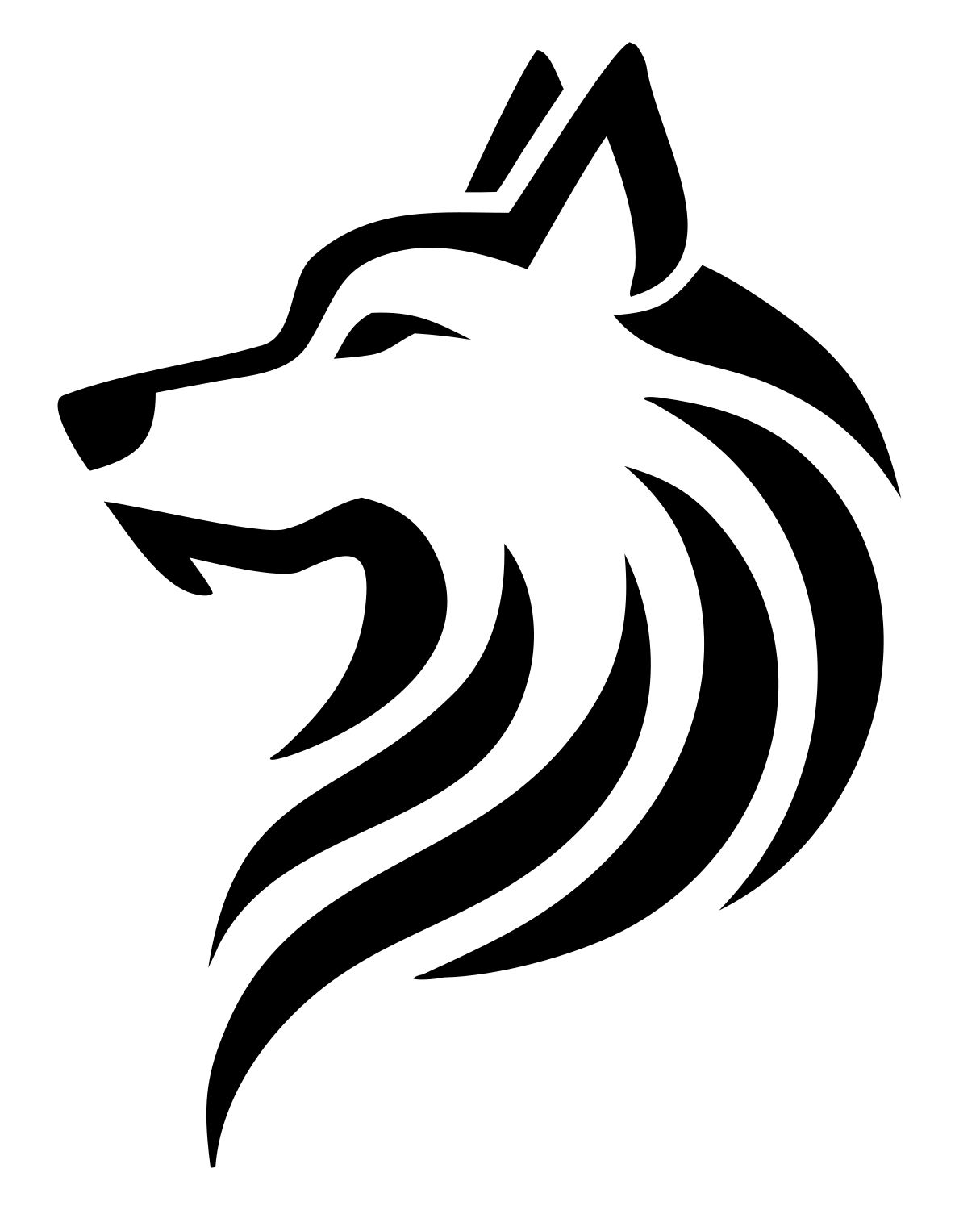 Tribal Flowing Mane Wolf Head Crest #ffffff/#000000