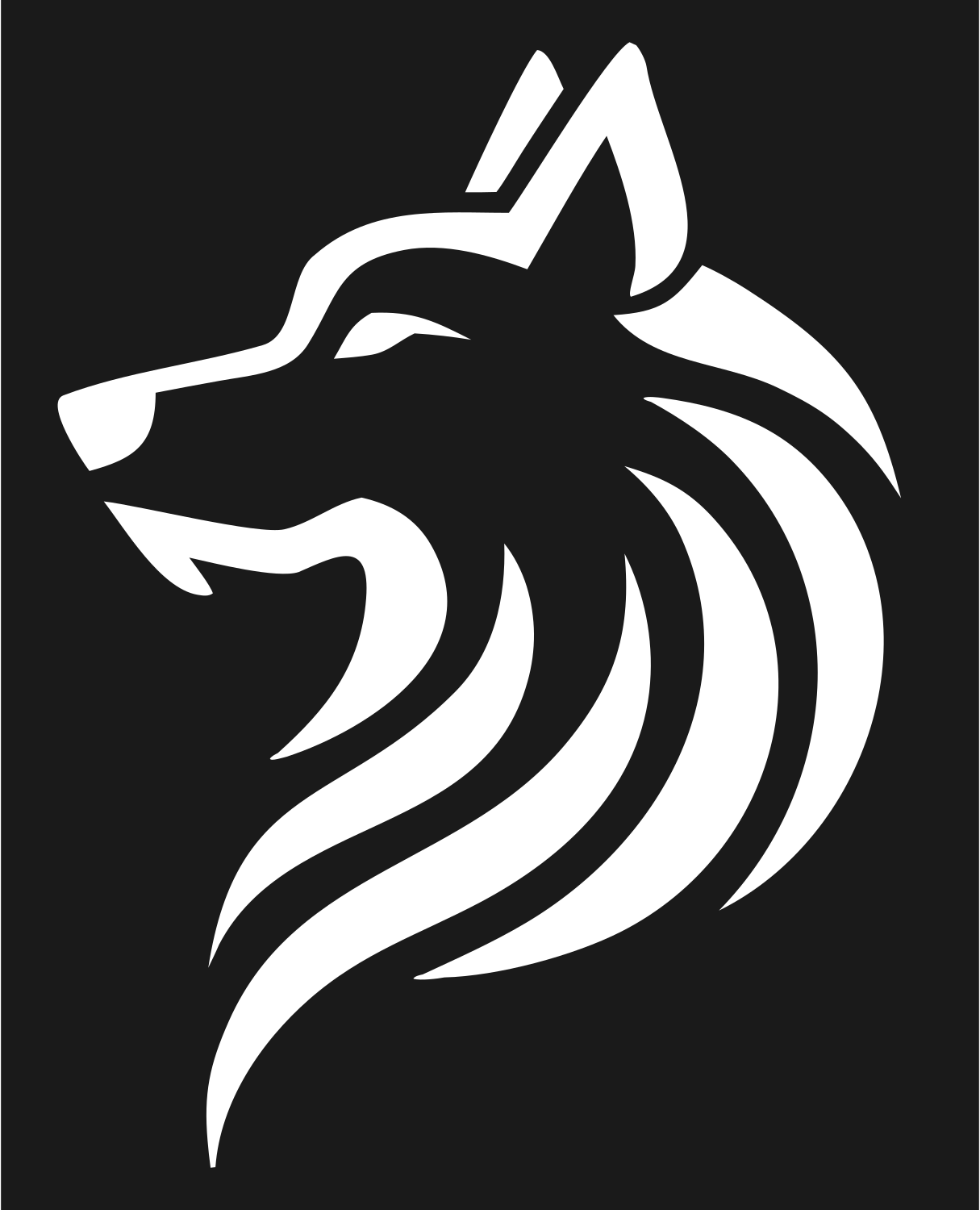 Tribal Flowing Mane Wolf Head Crest #1a1a1a/#ffffff