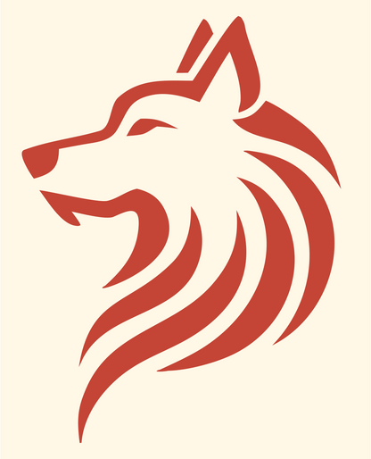 Tribal Flowing Mane Wolf Head Crest #fff8e7/#c44536