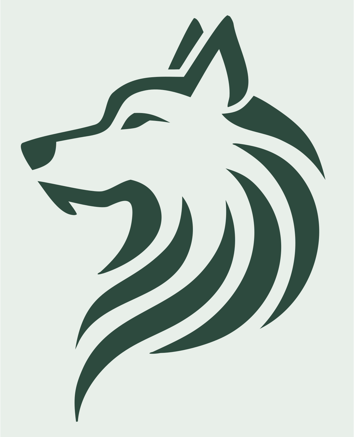 Tribal Flowing Mane Wolf Head Crest #e8efe9/#2d4a3e