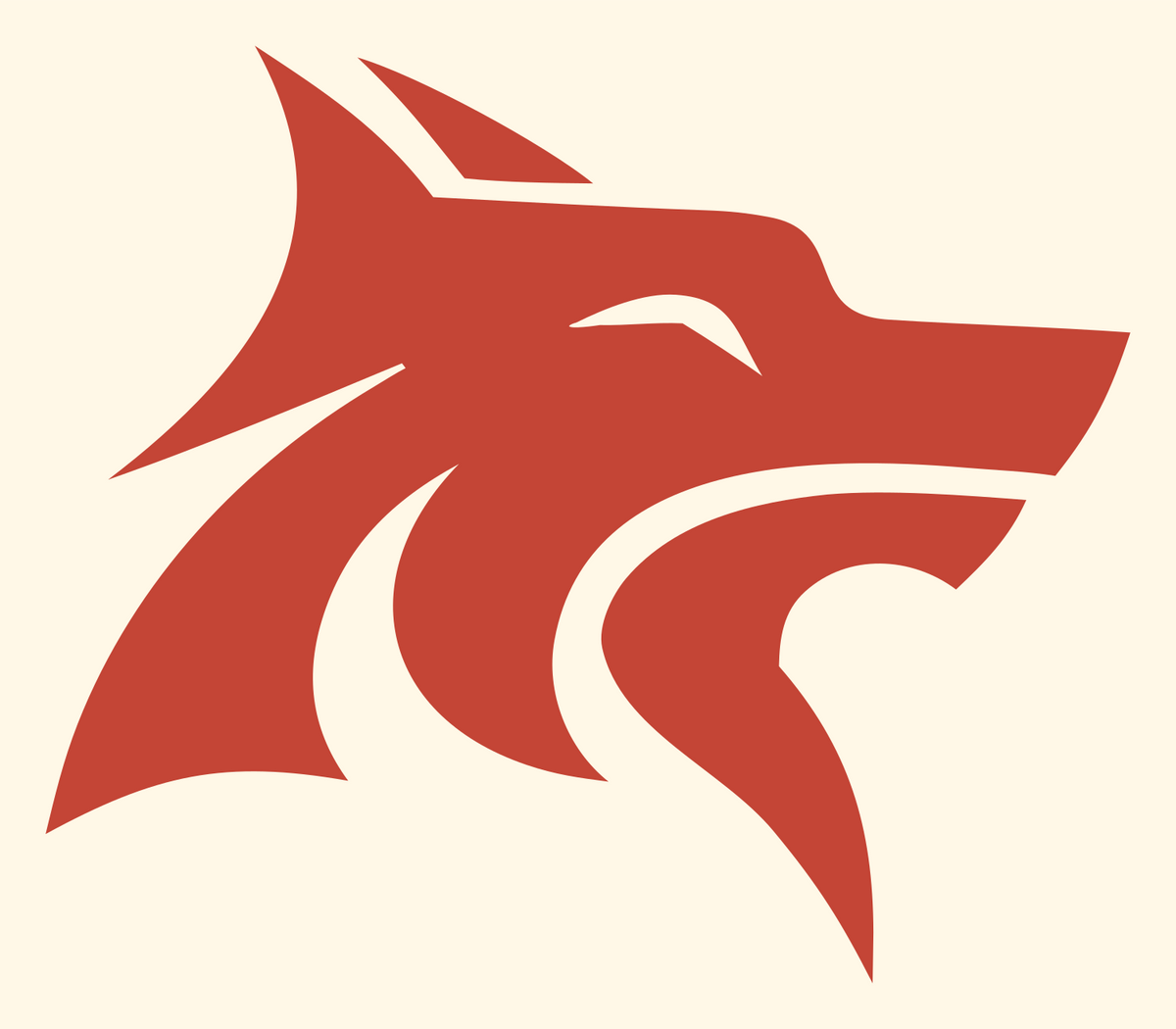 Bold Silhouette Side-Profile Wolf Head Badge #fff8e7/#c44536
