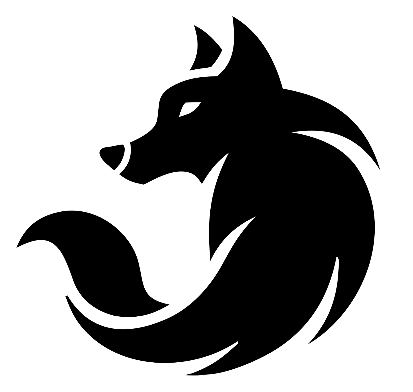 Hand-Drawn Curled Body Wolf Icon #ffffff/#000000