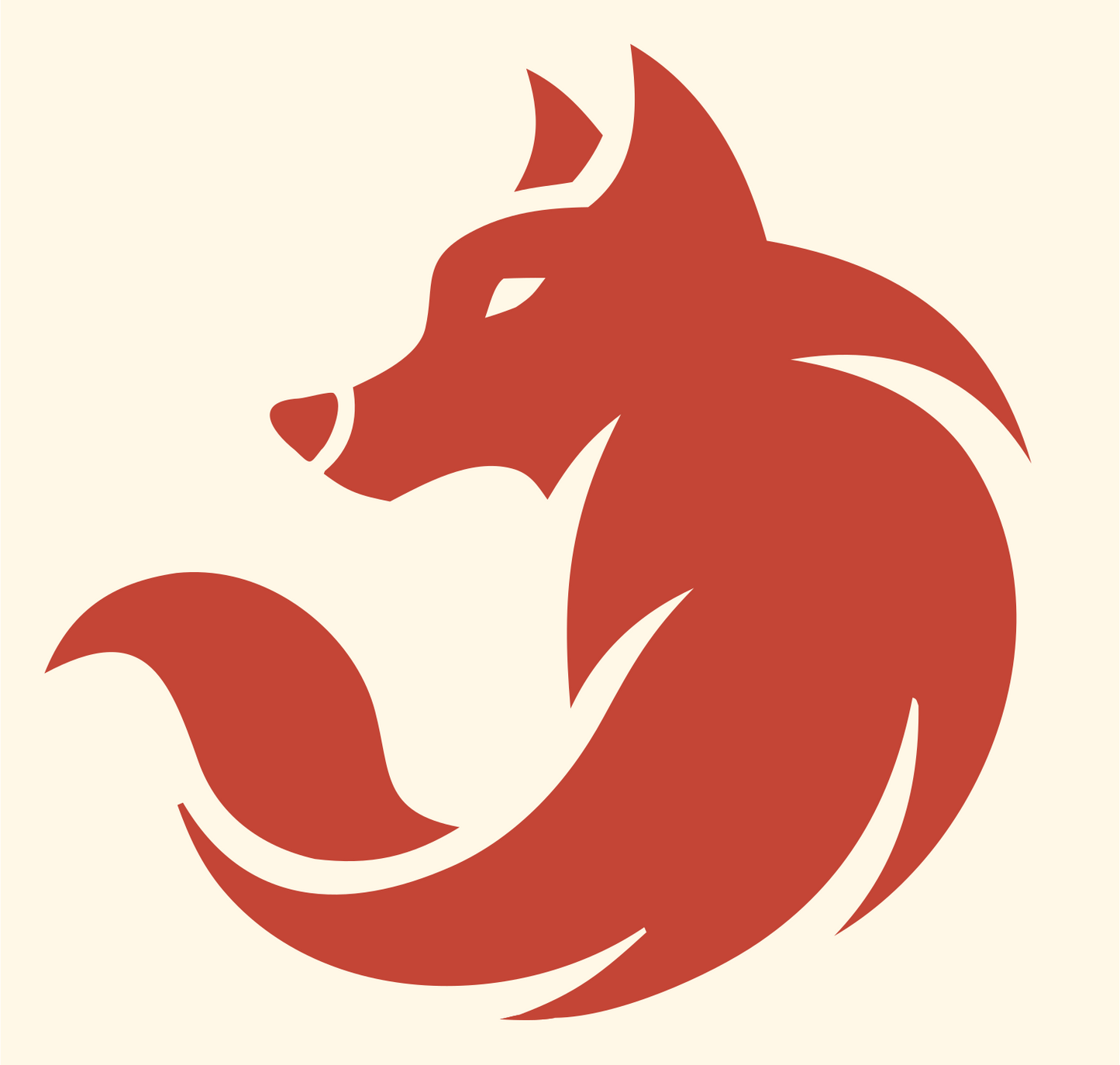 Hand-Drawn Curled Body Wolf Icon #fff8e7/#c44536