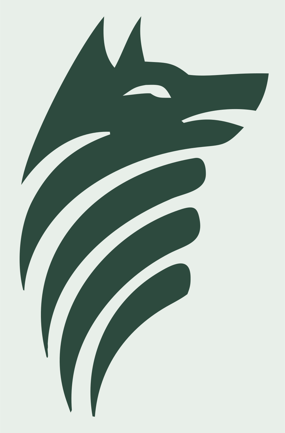 Swooping Stripe Mane Wolf Head Mark #e8efe9/#2d4a3e