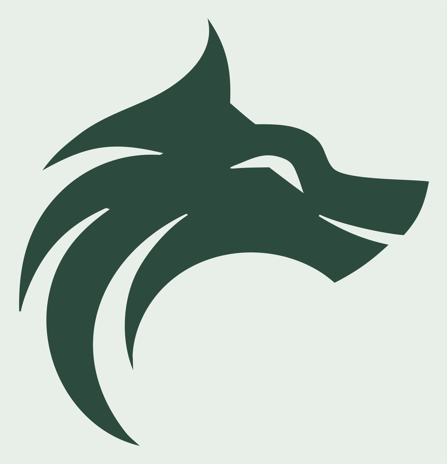 Hand-Drawn Swooping Mane Wolf Profile Mark #e8efe9/#2d4a3e